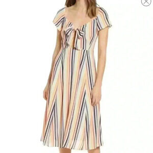 Leith Striped Keyhole Front Tie Midi Dress size xs